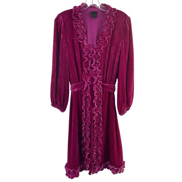 Anna Sui Magenta Rayon Blend Velvet Ruffle Waist Tie Dress Women’s 4 Preowned - Picture 1 of 5